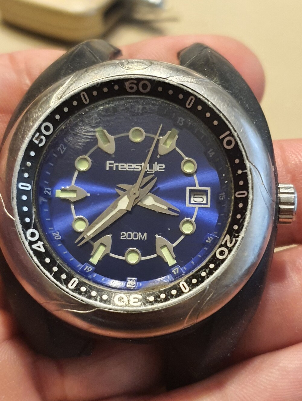 10/$20 Freestyle Hammerhead FX Classic Silver/Blue Men's Diver Watch Head w/Date